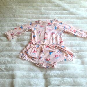 Angel Dear bamboo skirted Long Sleeve bodysuit pink rollerskate size 0-3 months